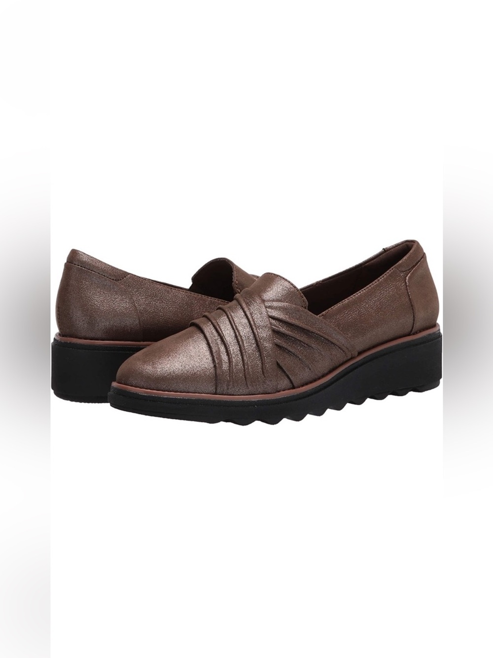 NWT 🛍️ Clarks Metallic Brown Pleated Platform Loafers